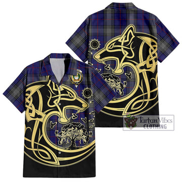 Kinnaird Tartan Hawaiian Shirt with Family Crest Celtic Wolf Style
