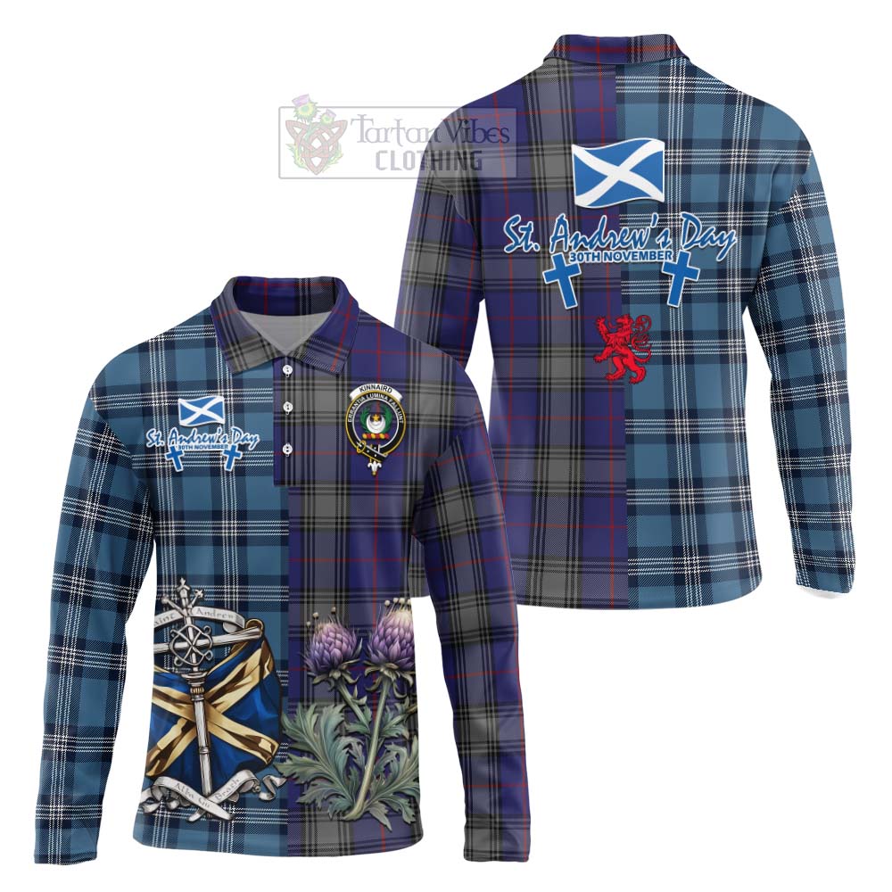 Tartan Vibes Clothing Kinnaird Tartan Long Sleeve Polo Shirt Happy St. Andrew's Day Half Tartan Style