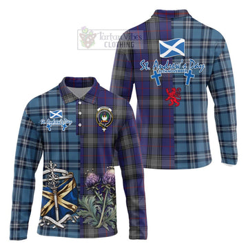 Tartan Vibes Clothing Kinnaird Tartan Long Sleeve Polo Shirt Happy St. Andrew's Day Half Tartan Style