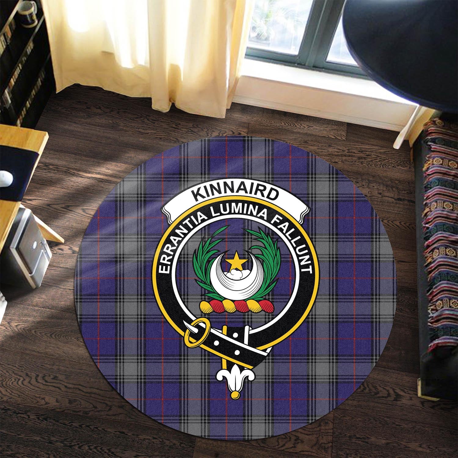 kinnaird-tartan-round-rug-with-family-crest