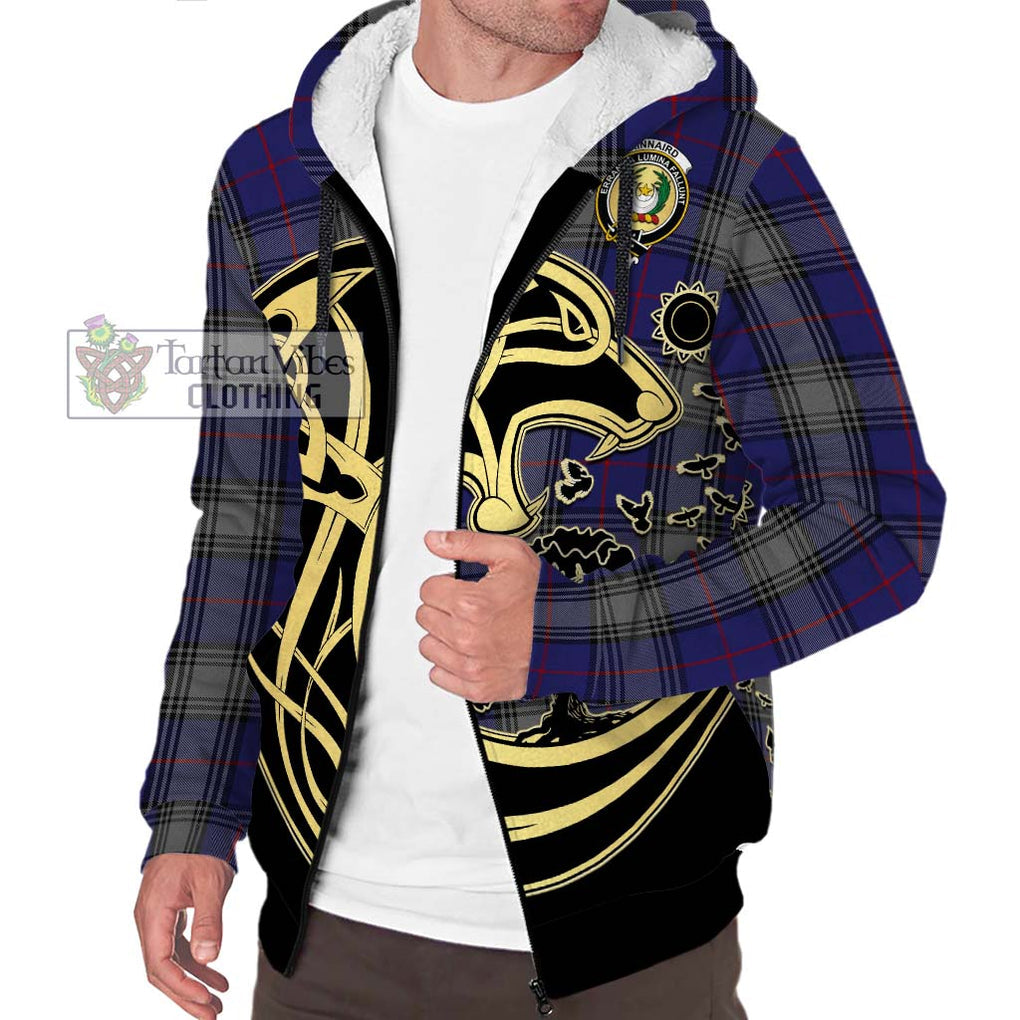 Kinnaird Tartan Sherpa Hoodie with Family Crest Celtic Wolf Style Unisex S - Tartan Vibes Clothing