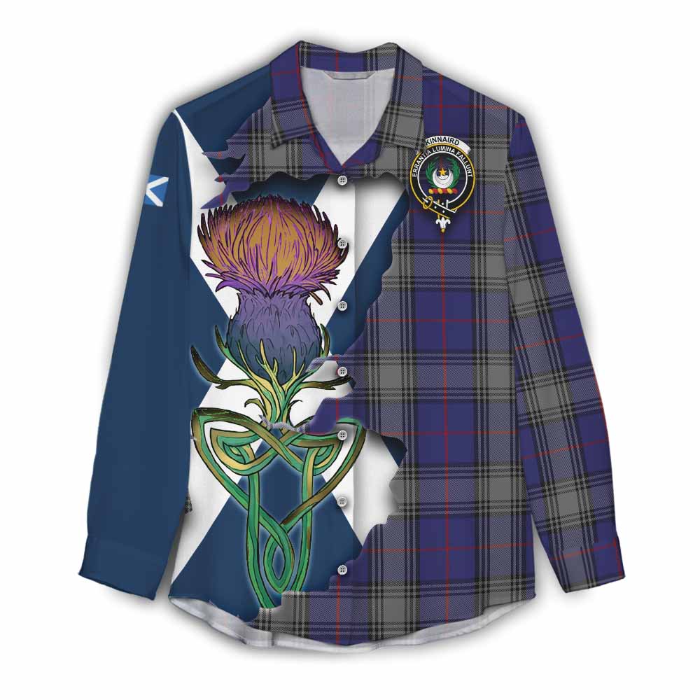 Tartan Vibes Clothing Kinnaird Tartan Family Crest Women's Casual Shirt Scottish Thistle Celtic Inspired