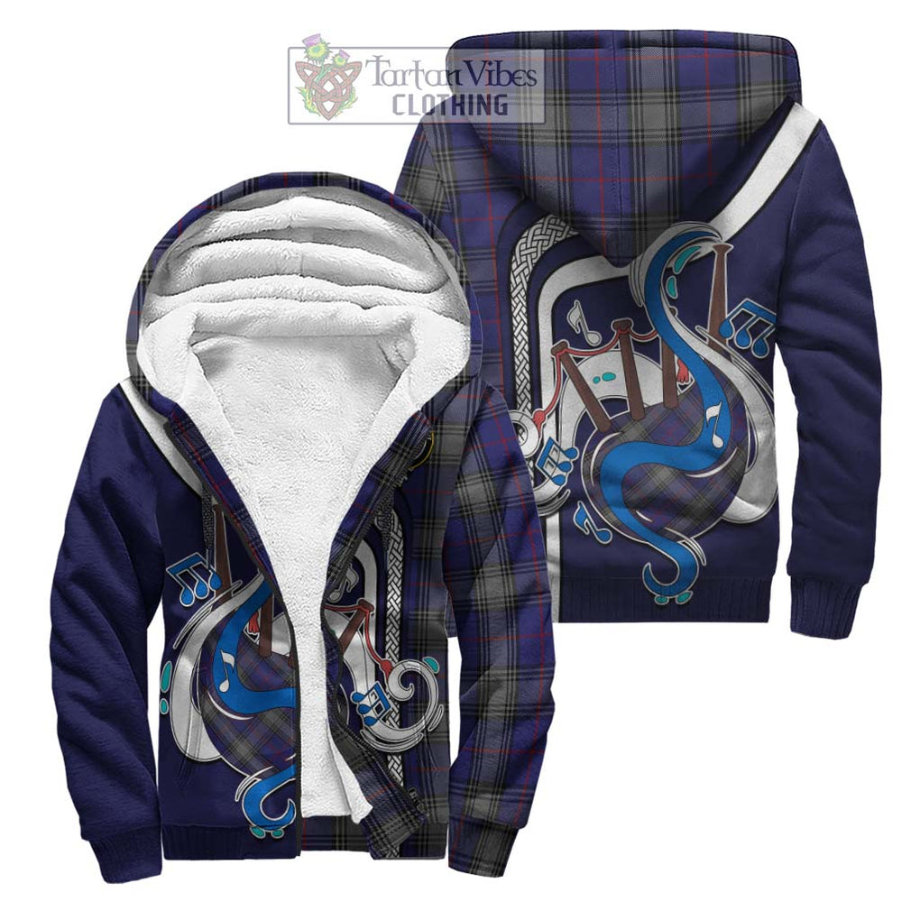 Kinnaird Tartan Sherpa Hoodie with Epic Bagpipe Style Unisex S - Tartanvibesclothing Shop