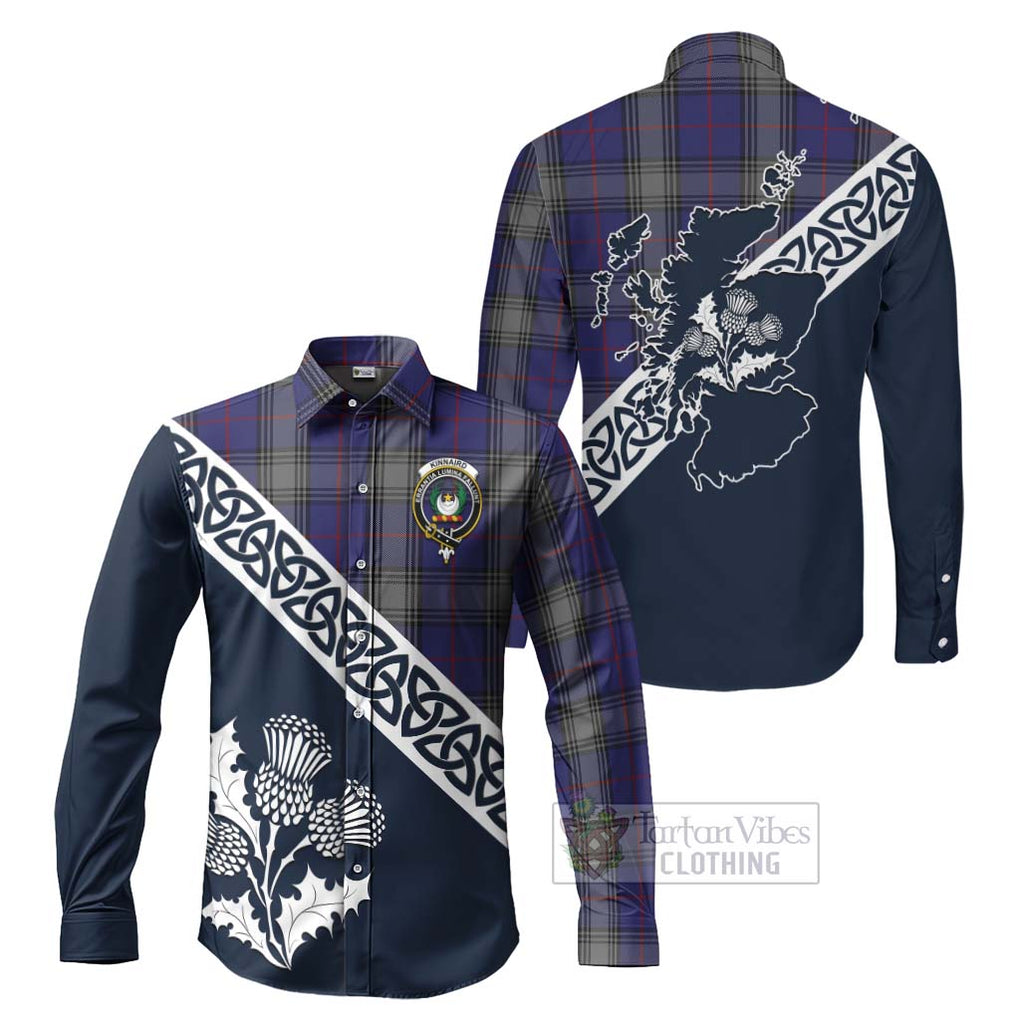 Tartan Vibes Clothing Kinnaird Tartan Long Sleeve Button Shirt Featuring Thistle and Scotland Map