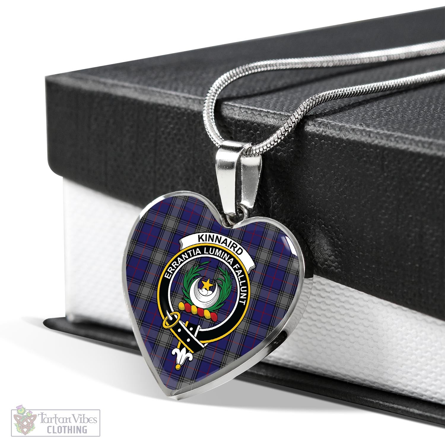 Tartan Vibes Clothing Kinnaird Tartan Heart Necklace with Family Crest