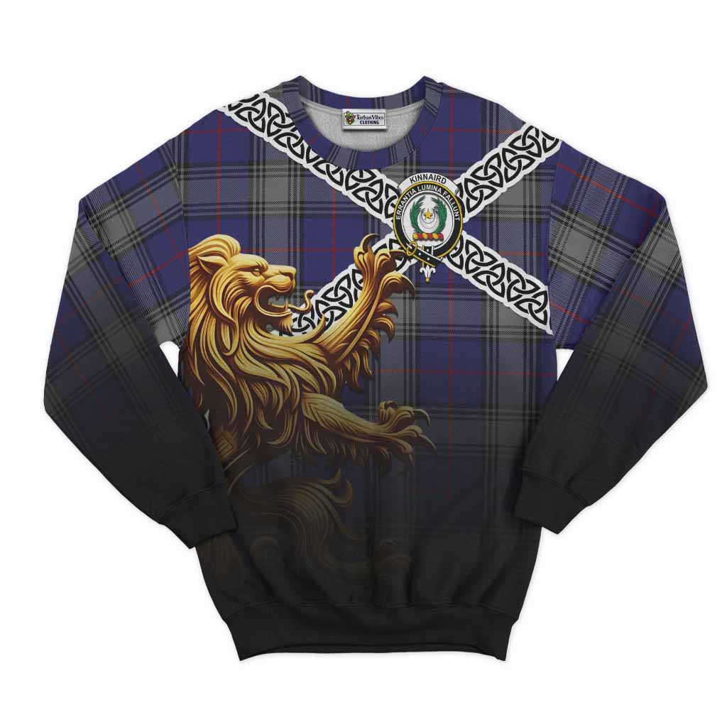 Tartan Vibes Clothing Kinnaird Crest Tartan Sweatshirt with Golden Lion Emblem Celtic Style