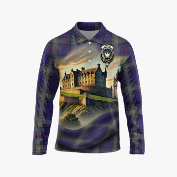 Tartan Vibes Clothing Kinnaird Tartan Family Crest Long Sleeve Polo Shirt with Scottish Ancient Castle Style