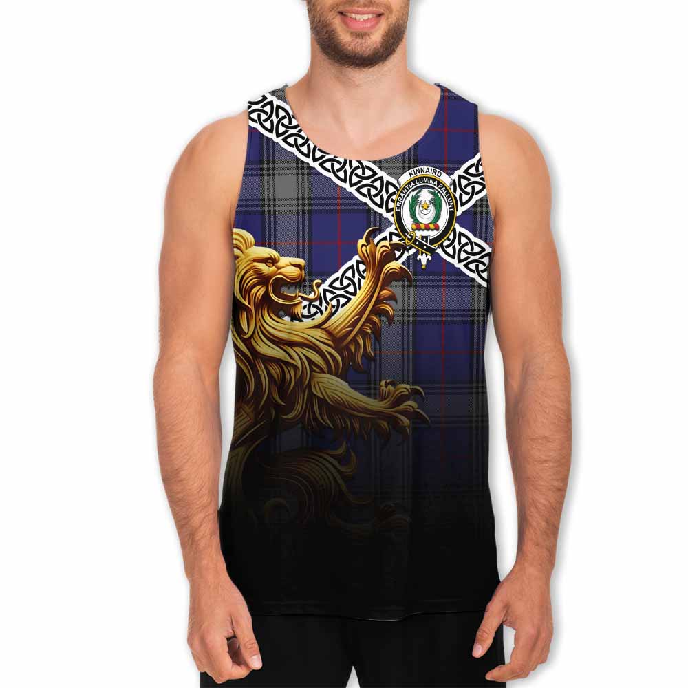 Tartan Vibes Clothing Kinnaird Crest Tartan Men's Tank Top with Golden Lion Emblem Celtic Style