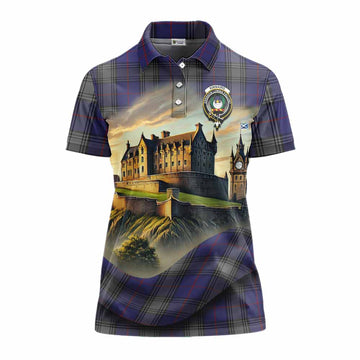 Kinnaird Tartan Family Crest Women's Polo Shirt with Scottish Ancient Castle Style