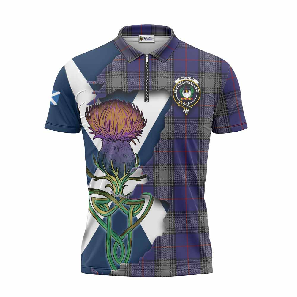 Tartan Vibes Clothing Kinnaird Tartan Family Crest Zipper Polo Shirt Scottish Thistle Celtic Inspired