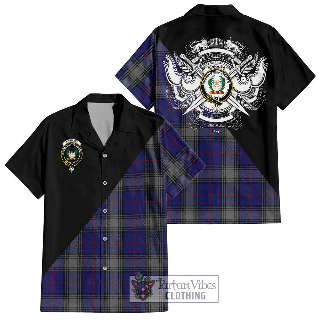 Kinnaird Tartan Short Sleeve Button Shirt with Family Crest and Military Logo Style Kid - Tartanvibesclothing Shop