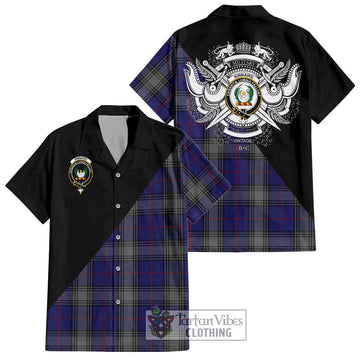 Kinnaird Tartan Short Sleeve Button Shirt with Family Crest and Military Logo Style Kid - Tartanvibesclothing Shop