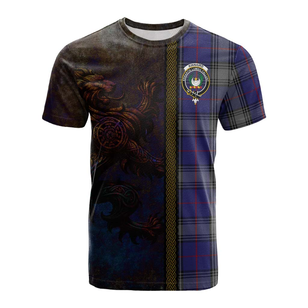 Tartan Vibes Clothing Kinnaird Tartan Family Crest Cotton T-shirt Alba Gu Brath Be Brave Lion Ancient Style
