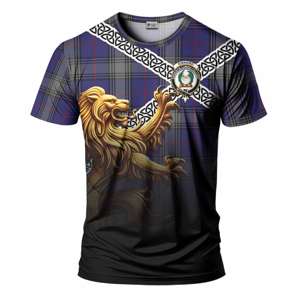 Tartan Vibes Clothing Kinnaird Crest Tartan T-Shirt with Golden Lion Emblem Celtic Style