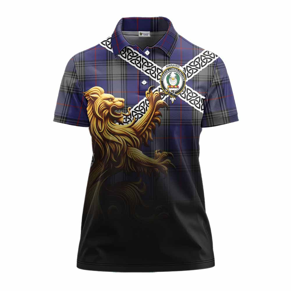 Tartan Vibes Clothing Kinnaird Crest Tartan Women's Polo Shirt with Golden Lion Emblem Celtic Style