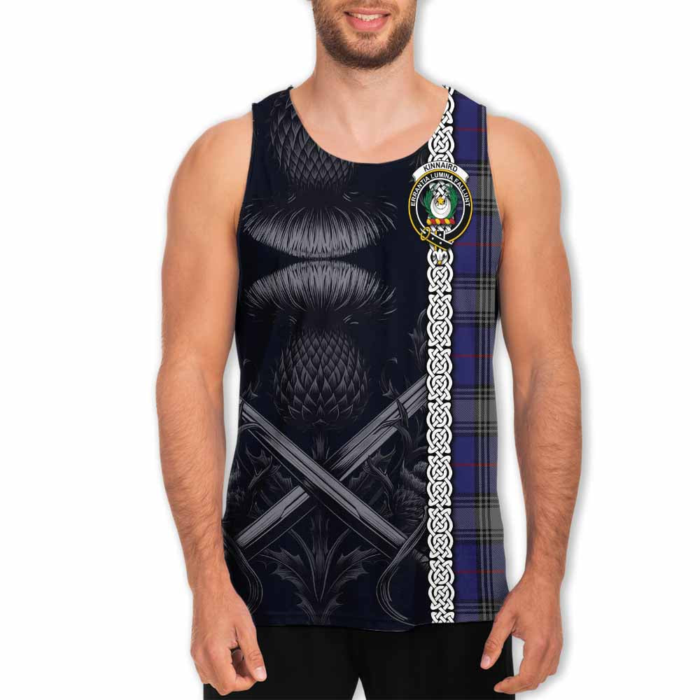 Tartan Vibes Clothing Kinnaird Tartan Men's Tank Top with Family Crest Cross Sword Thistle Celtic Vibes