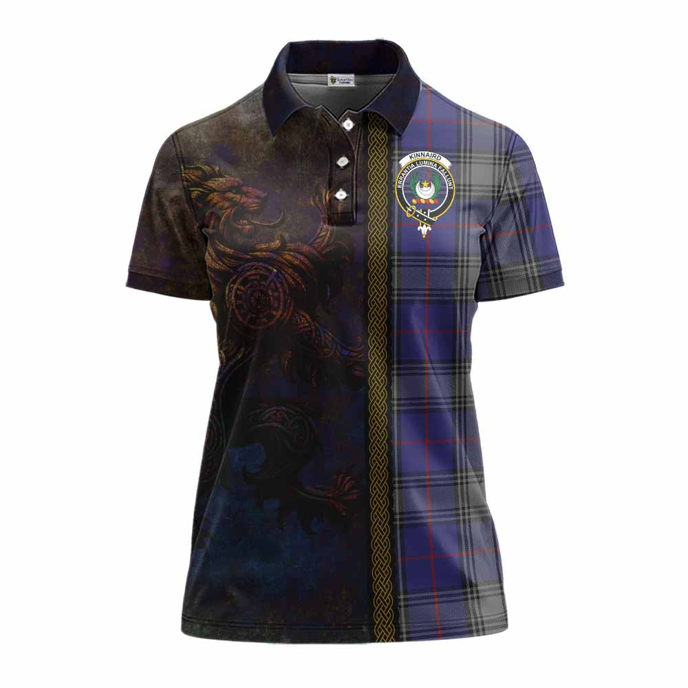 Tartan Vibes Clothing Kinnaird Tartan Family Crest Women's Polo Shirt Alba Gu Brath Be Brave Lion Ancient Style