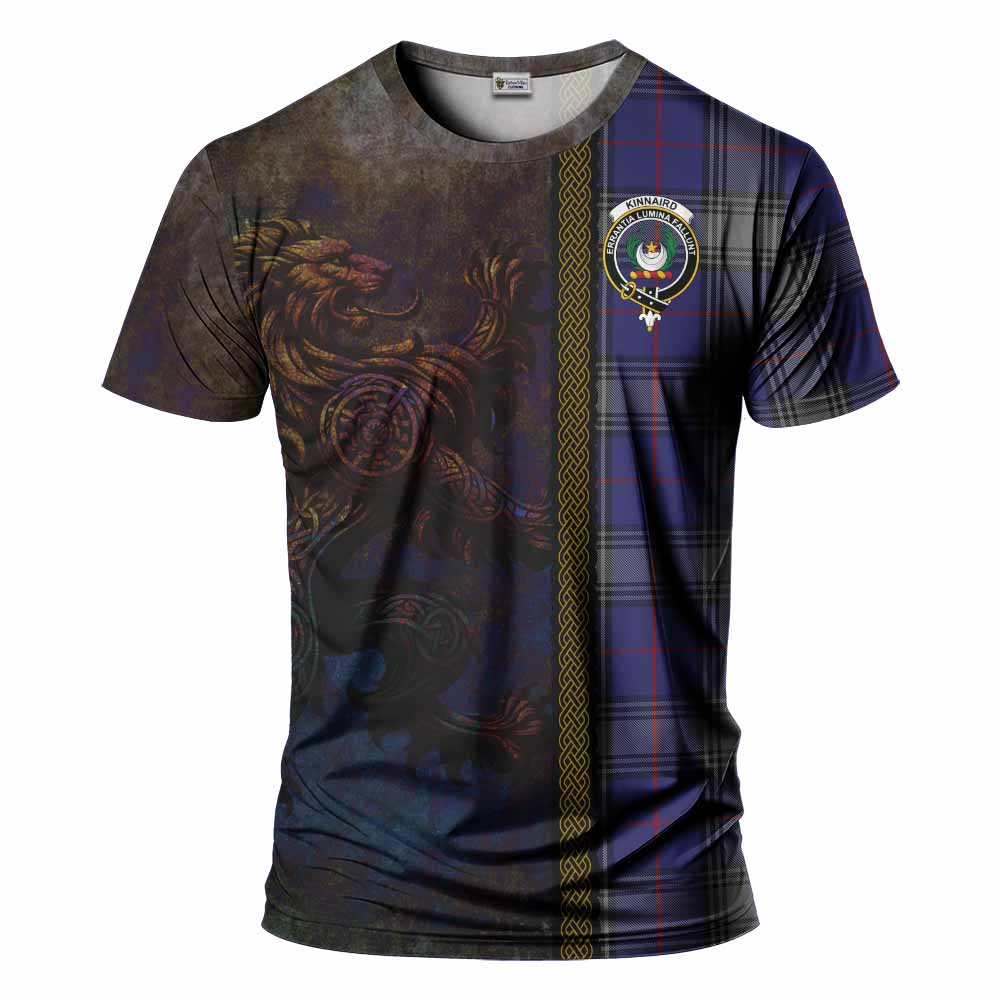 Tartan Vibes Clothing Kinnaird Tartan Family Crest T-Shirt Alba Gu Brath Be Brave Lion Ancient Style