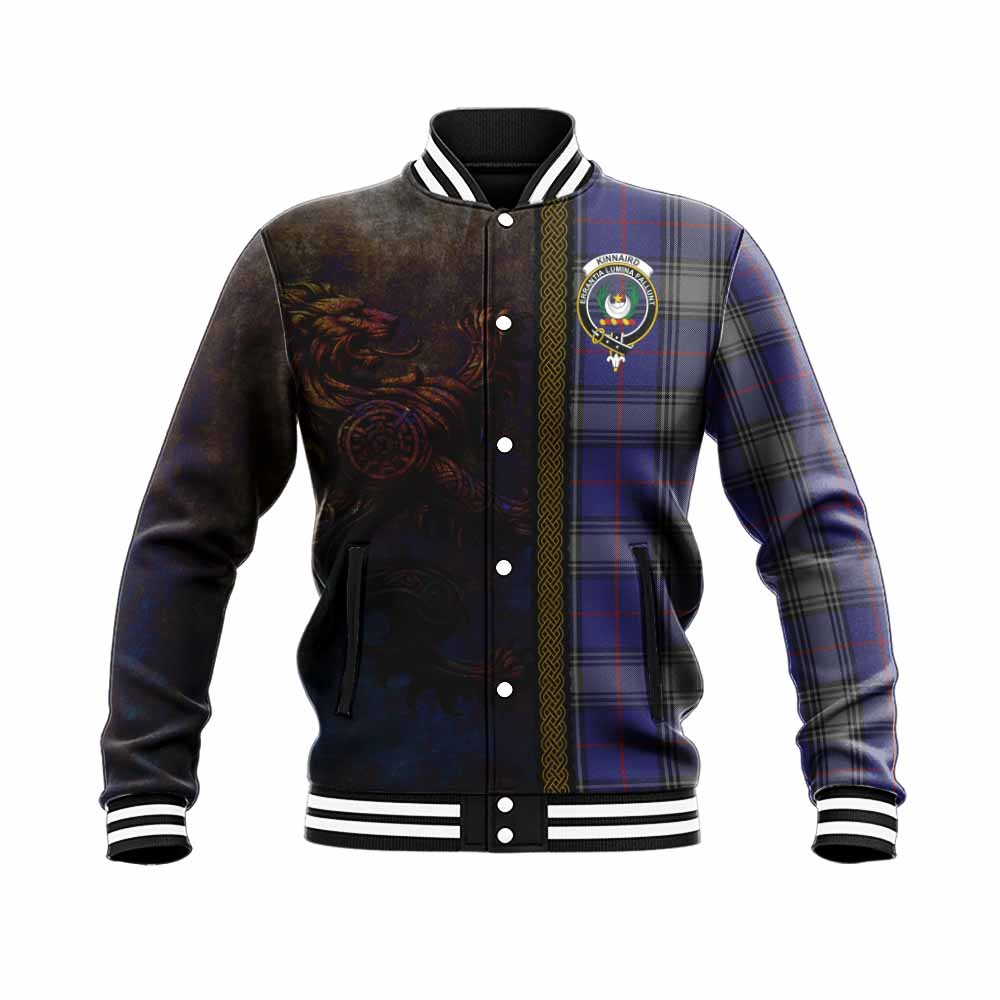 Tartan Vibes Clothing Kinnaird Tartan Family Crest Baseball Jacket Alba Gu Brath Be Brave Lion Ancient Style
