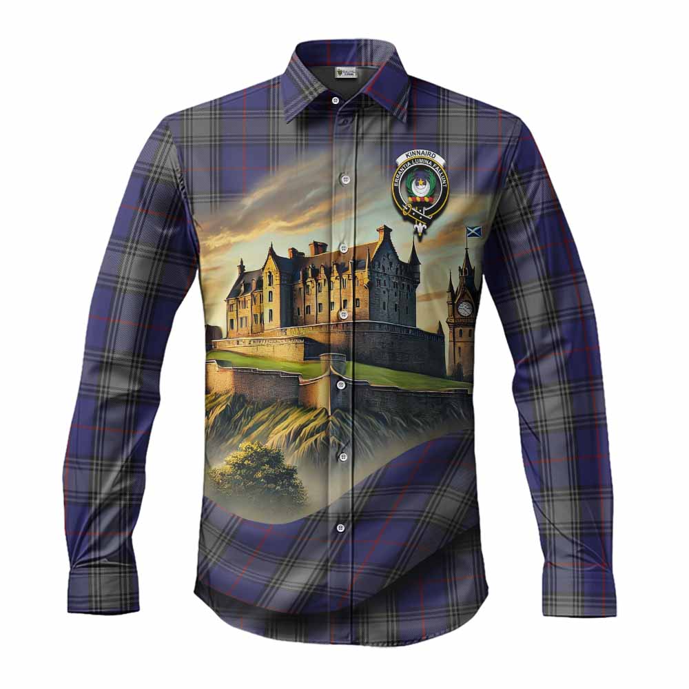 Tartan Vibes Clothing Kinnaird Tartan Family Crest Long Sleeve Button Shirt with Scottish Ancient Castle Style