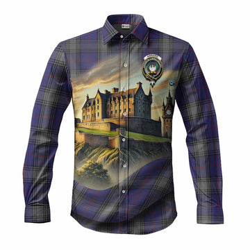 Kinnaird Tartan Family Crest Long Sleeve Button Shirt with Scottish Ancient Castle Style