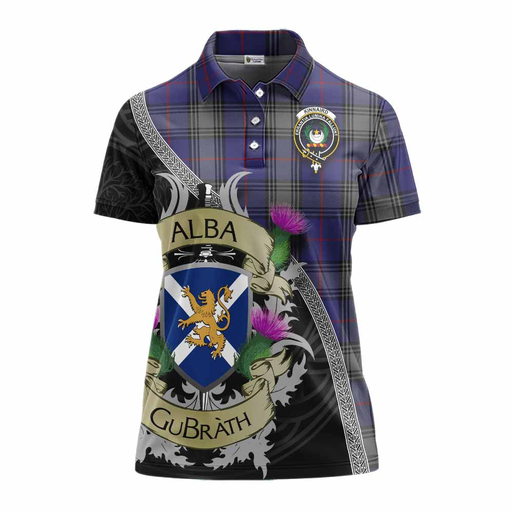 Tartan Vibes Clothing Kinnaird Tartan Family Crest Women's Polo Shirt Lion Rampant Royal Thistle Shield Celtic Inspired
