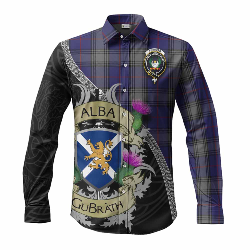 Tartan Vibes Clothing Kinnaird Tartan Family Crest Long Sleeve Button Shirt Lion Rampant Royal Thistle Shield Celtic Inspired