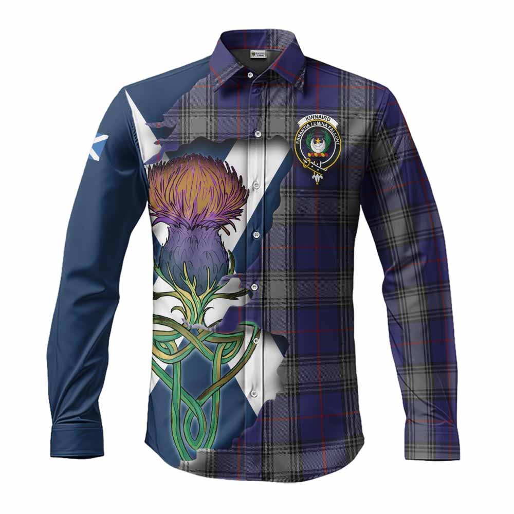 Tartan Vibes Clothing Kinnaird Tartan Family Crest Long Sleeve Button Shirt Scottish Thistle Celtic Inspired
