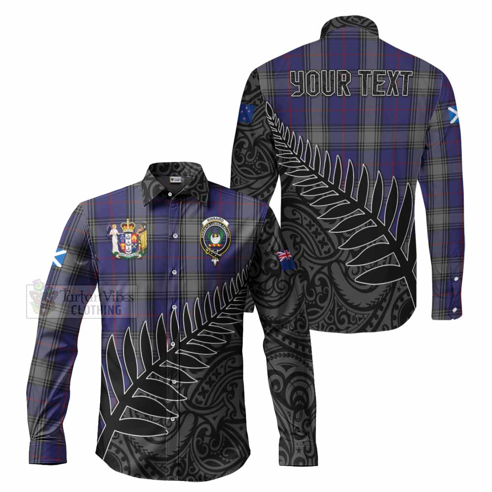 Tartan Vibes Clothing Kinnaird Crest Tartan Long Sleeve Button Shirt with New Zealand Silver Fern Half Style