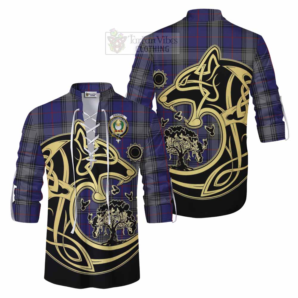 Tartan Vibes Clothing Kinnaird Tartan Ghillie Kilt Shirt with Family Crest Celtic Wolf Style