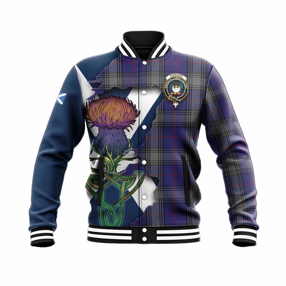 Tartan Vibes Clothing Kinnaird Tartan Family Crest Baseball Jacket Scottish Thistle Celtic Inspired