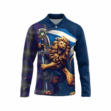 Tartan Vibes Clothing Kinnaird Tartan Family Crest Long Sleeve Polo Shirt with Scottish Majestic Lion