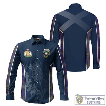 Kinnaird Tartan Long Sleeve Button Up Shirt with Family Crest and Scottish Thistle Vibes Sport Style