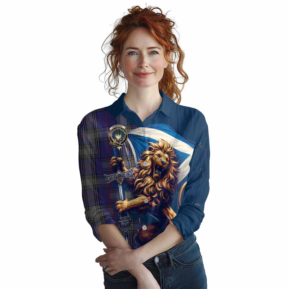 Tartan Vibes Clothing Kinnaird Tartan Family Crest Women's Casual Shirt with Scottish Majestic Lion