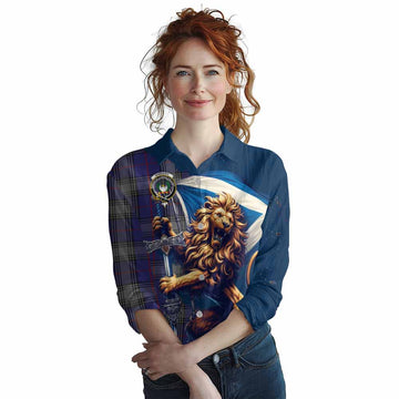 Tartan Vibes Clothing Kinnaird Tartan Family Crest Women's Casual Shirt with Scottish Majestic Lion