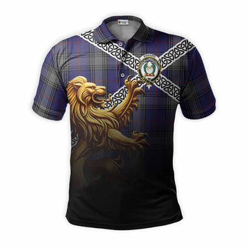 Kinnaird Crest Tartan Polo Shirt with Golden Lion Emblem Celtic Style