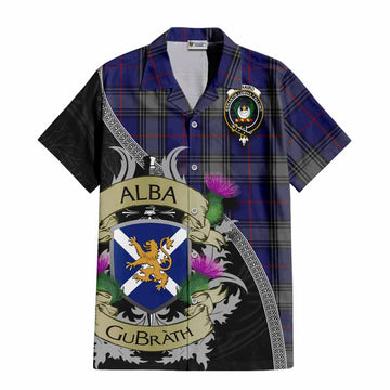 Tartan Vibes Clothing Kinnaird Tartan Family Crest Short Sleeve Button Shirt Lion Rampant Royal Thistle Shield Celtic Inspired