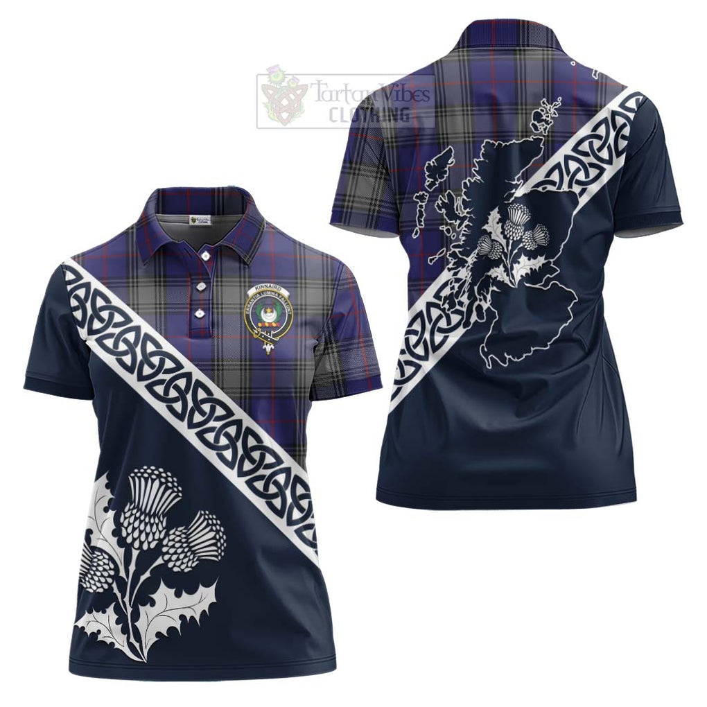 Tartan Vibes Clothing Kinnaird Tartan Women's Polo Shirt Featuring Thistle and Scotland Map