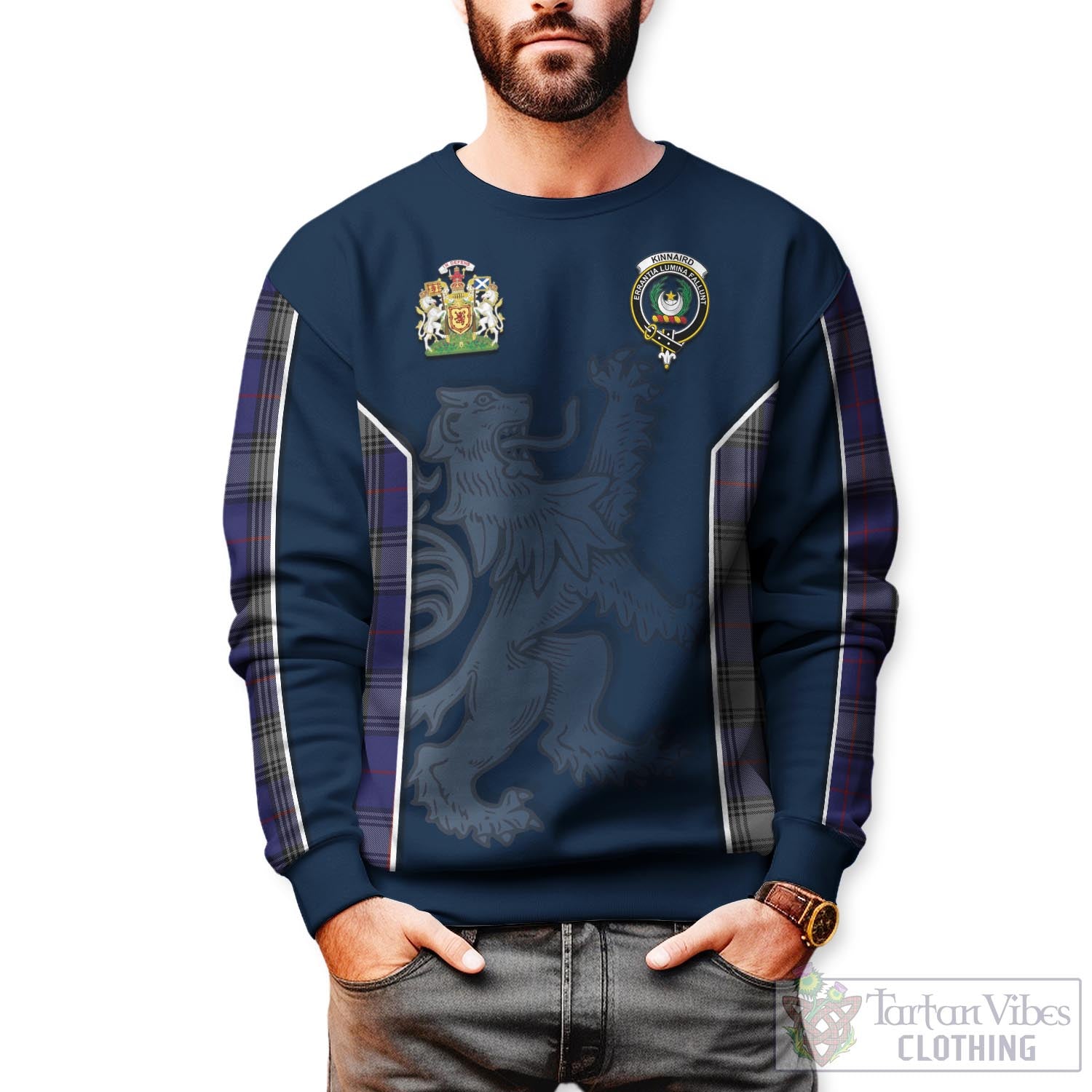 Tartan Vibes Clothing Kinnaird Tartan Sweater with Family Crest and Lion Rampant Vibes Sport Style