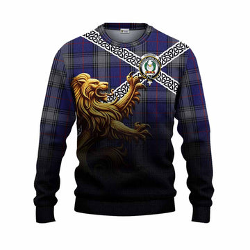 Tartan Vibes Clothing Kinnaird Crest Tartan Knitted Sweater with Golden Lion Emblem Celtic Style