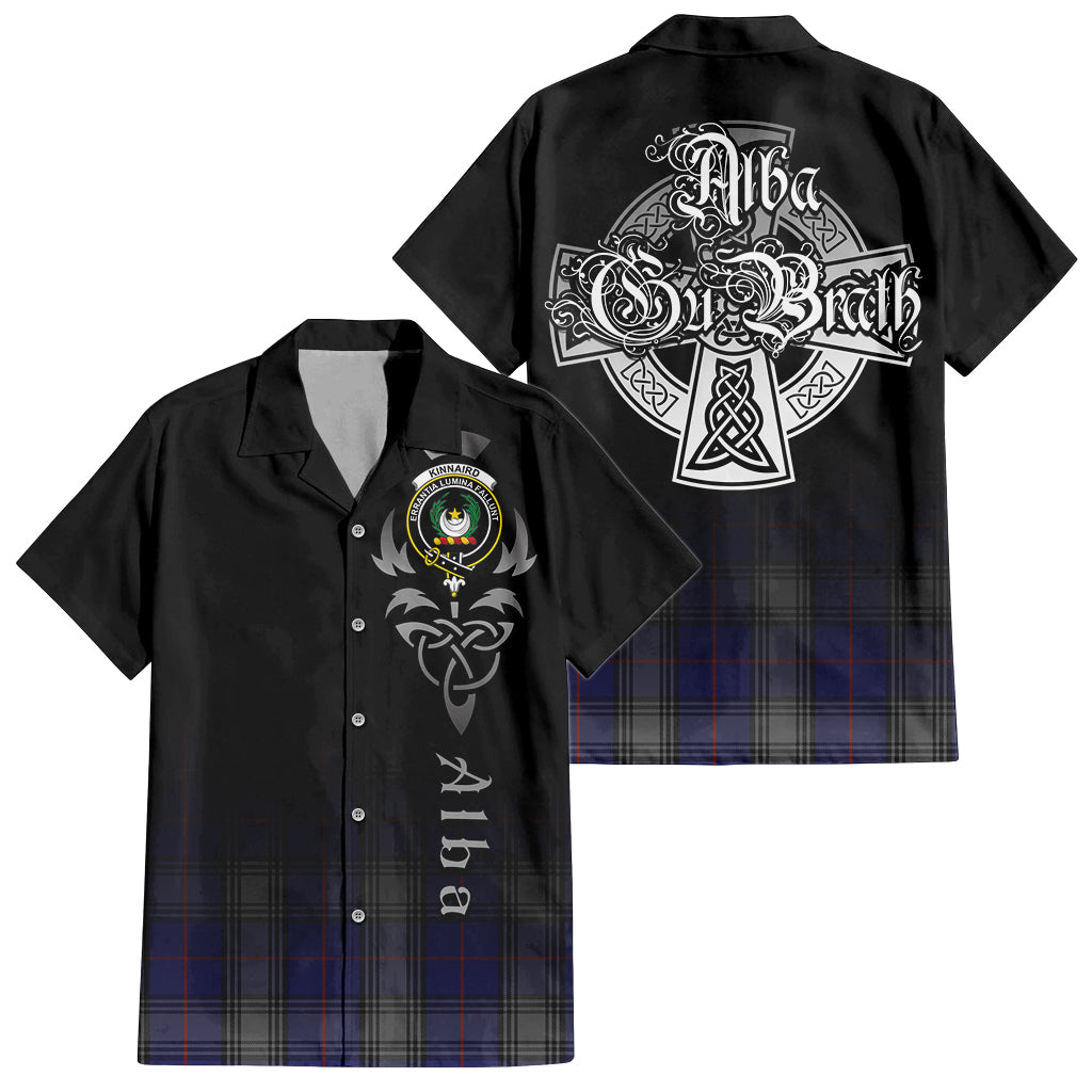 Tartan Vibes Clothing Kinnaird Tartan Short Sleeve Button Up Featuring Alba Gu Brath Family Crest Celtic Inspired