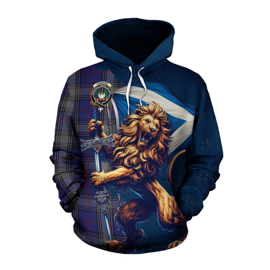 Tartan Vibes Clothing Kinnaird Tartan Family Crest Cotton Hoodie with Scottish Majestic Lion