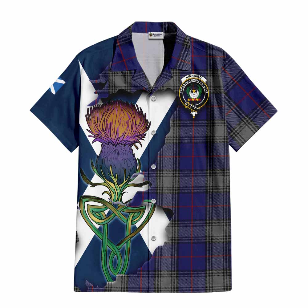 Tartan Vibes Clothing Kinnaird Tartan Family Crest Short Sleeve Button Shirt Scottish Thistle Celtic Inspired