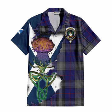 Tartan Vibes Clothing Kinnaird Tartan Family Crest Short Sleeve Button Shirt Scottish Thistle Celtic Inspired