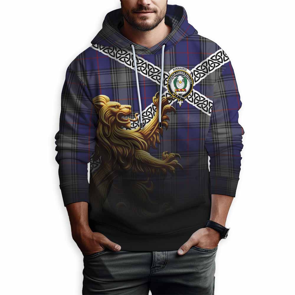 Tartan Vibes Clothing Kinnaird Crest Tartan Hoodie with Golden Lion Emblem Celtic Style
