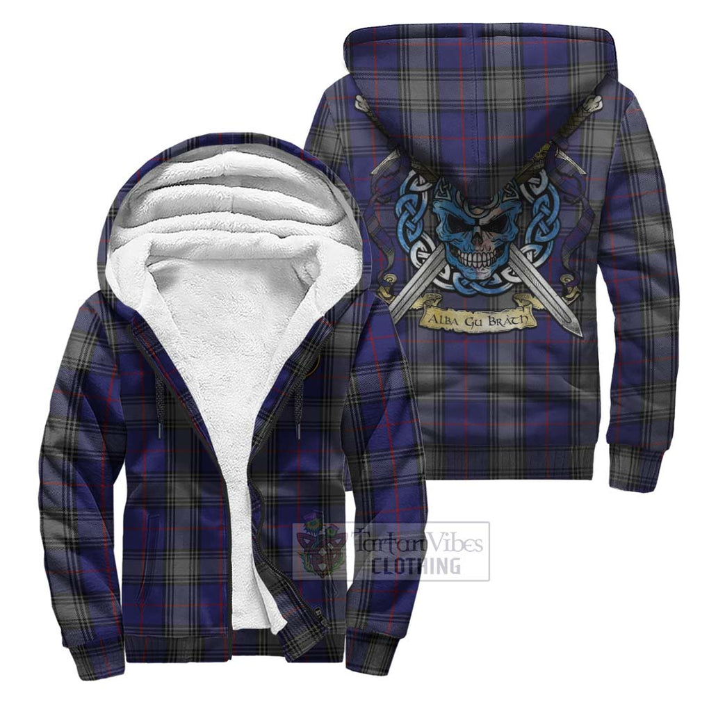Tartan Vibes Clothing Kinnaird Tartan Sherpa Hoodie with Family Crest Celtic Skull Style