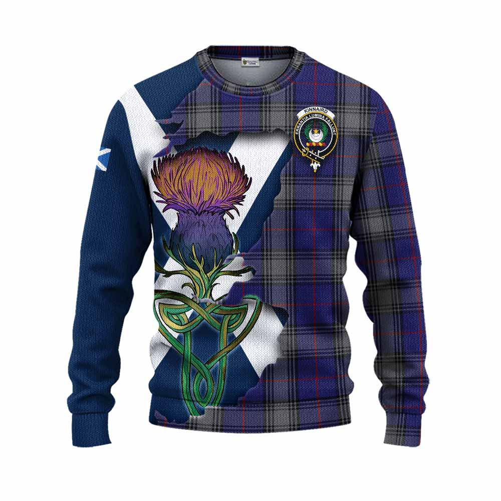Tartan Vibes Clothing Kinnaird Tartan Family Crest Knitted Sweater Scottish Thistle Celtic Inspired