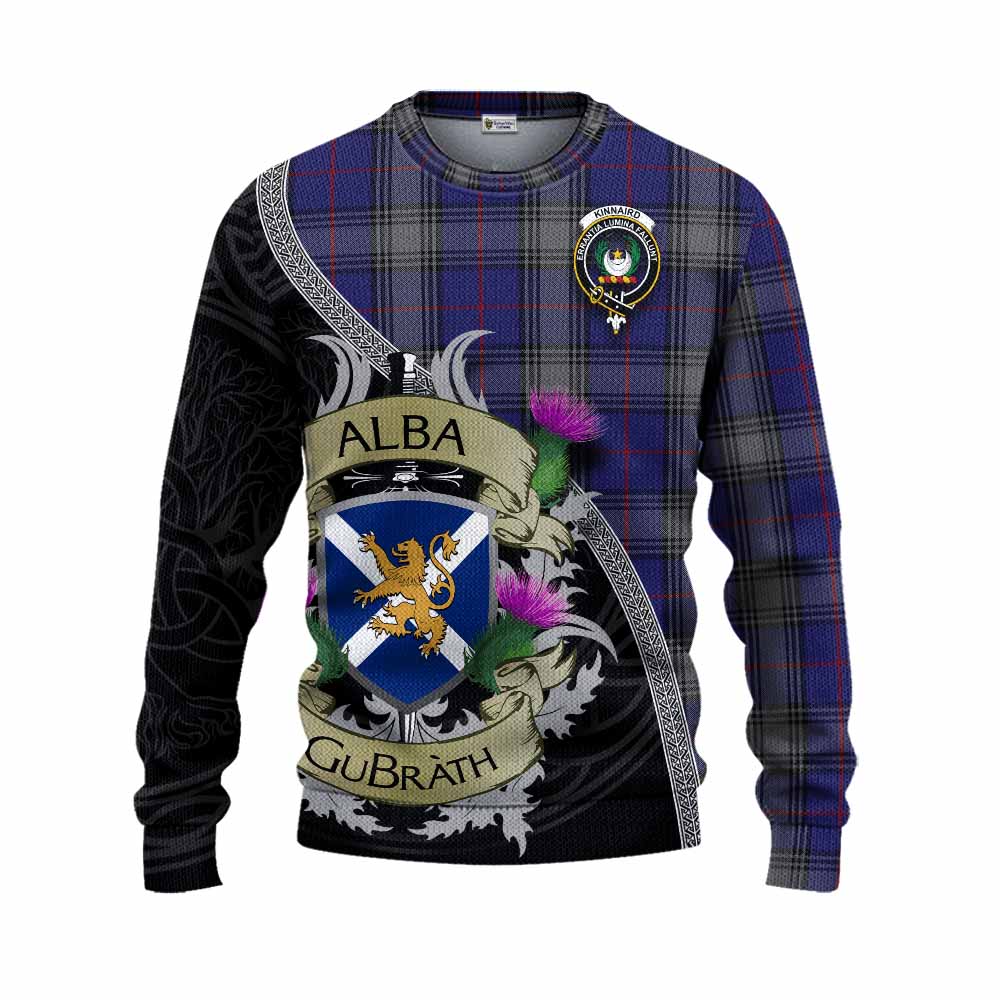Tartan Vibes Clothing Kinnaird Tartan Family Crest Knitted Sweater Lion Rampant Royal Thistle Shield Celtic Inspired