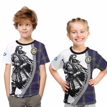 Kinnaird Tartan Clan Crest Kid T-Shirt with Highlander Warrior Celtic Style