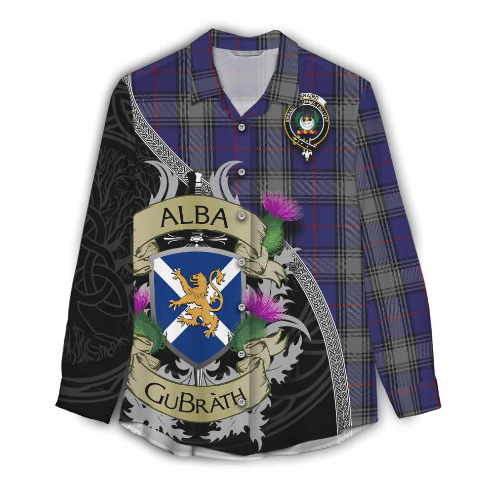 Tartan Vibes Clothing Kinnaird Tartan Family Crest Women's Casual Shirt Lion Rampant Royal Thistle Shield Celtic Inspired